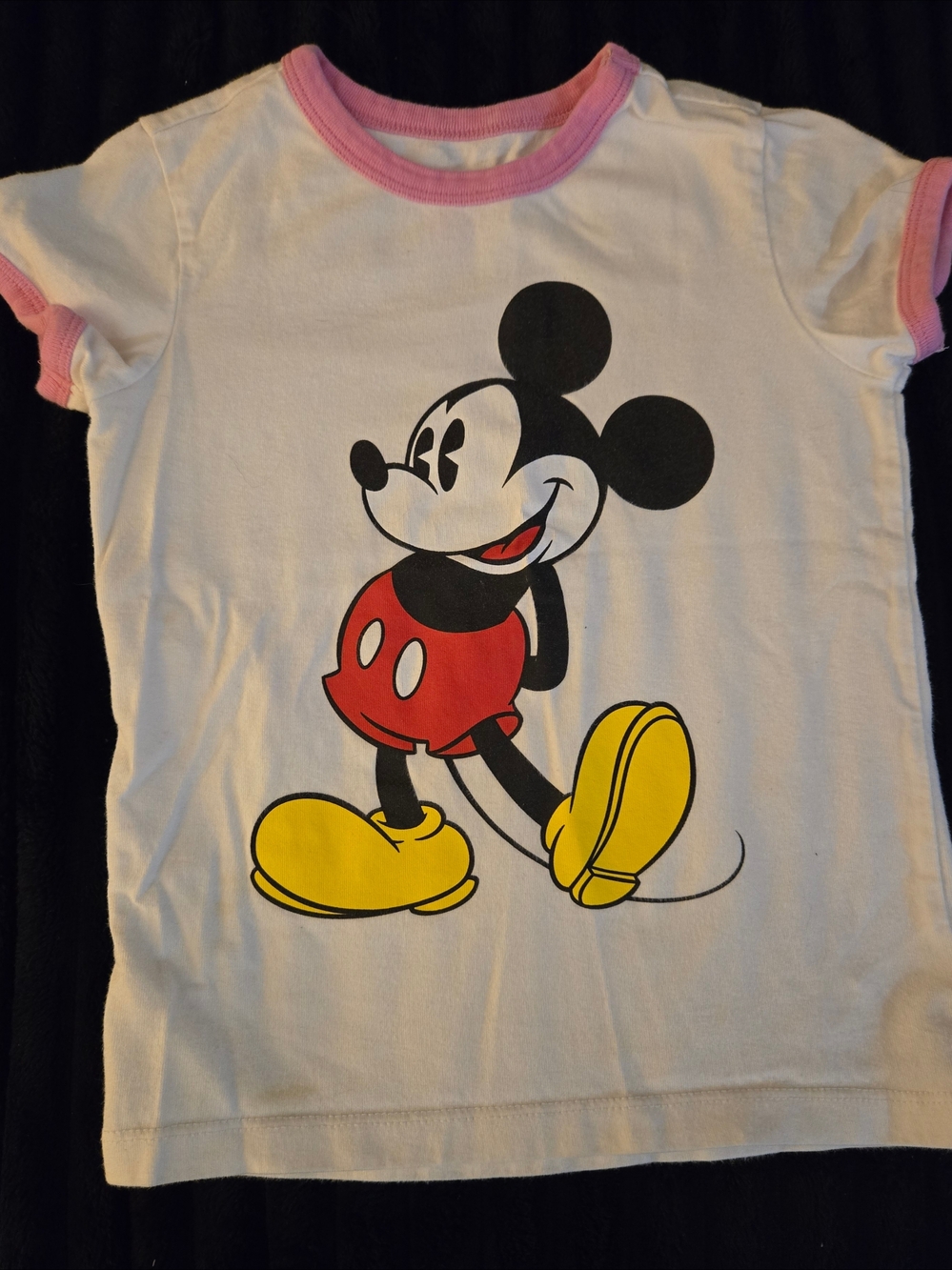 Disney Store White Pink Trim Shirt Tee Mickey Mouse Graphic Kids Girls Size 5-6